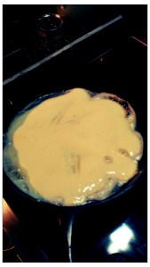 Batter in hot skillet