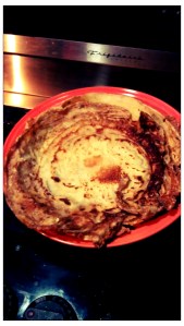 Pancake done-ready to be cut into pieces