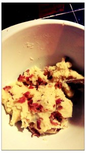 Bacon mixed into dough